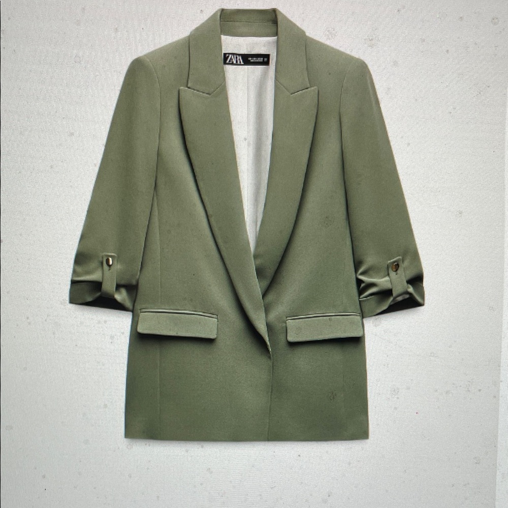 Zara Women's Sage Green Blazer with folded sleeve -like new